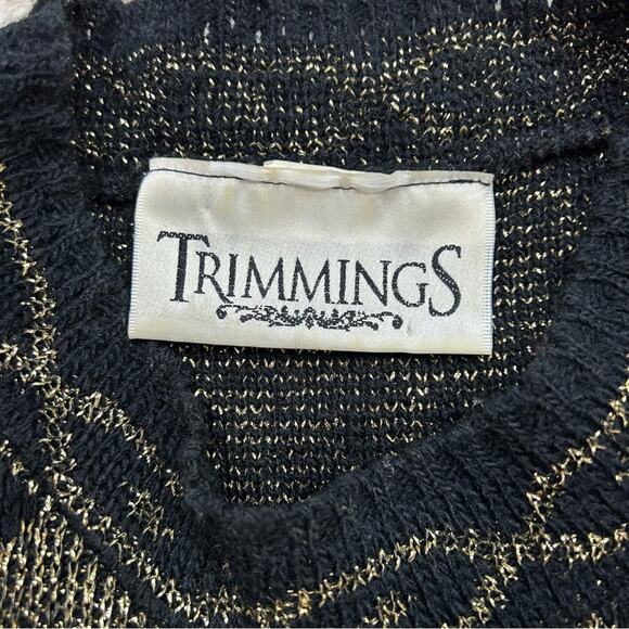 Vintage Trimmings Acrylic Black Gold Metallic Christmas Sweater - Picture 8 of 8